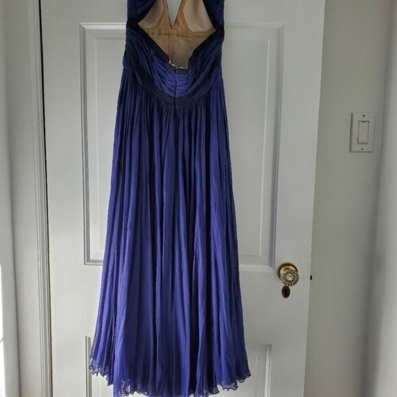 J. MENDEL Blue with Black Chiffon Plisse Dress - 2 - Picture 9 of 14